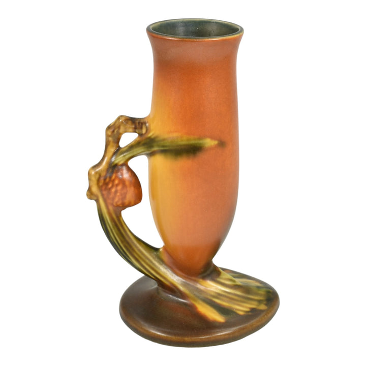 Roseville Pine Cone Brown 1936 Vintage Art Pottery Ceramic Bud Vase 112-7 - Just Art Pottery