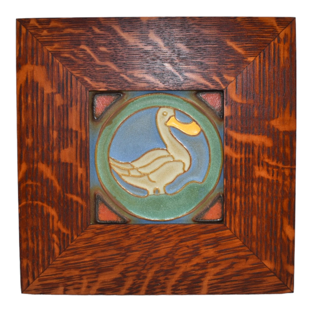 Rossman New York 1910s Vintage Art Pottery Gray Duck Square Framed Ceramic Tile