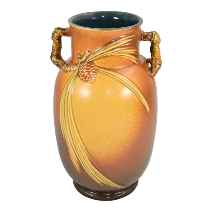 Roseville Pine Cone Brown 1936 Vintage Art Pottery Ceramic Flower Vase 846-9 - Just Art Pottery