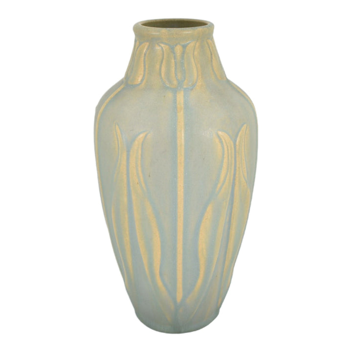 Van Briggle 1907 Vintage Arts And Crafts Pottery Matte Blue Tulips Vase 653 - Just Art Pottery