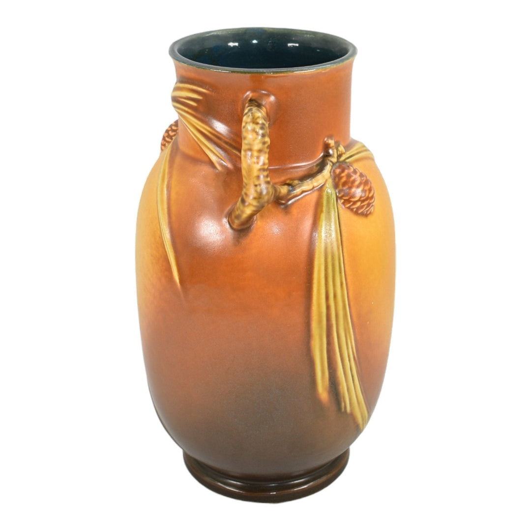 Roseville Pine Cone Brown 1936 Vintage Art Pottery Ceramic Flower Vase 846-9 - Just Art Pottery