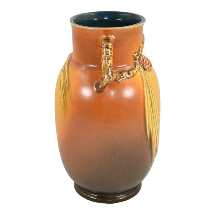Roseville Pine Cone Brown 1936 Vintage Art Pottery Ceramic Flower Vase 846-9 - Just Art Pottery