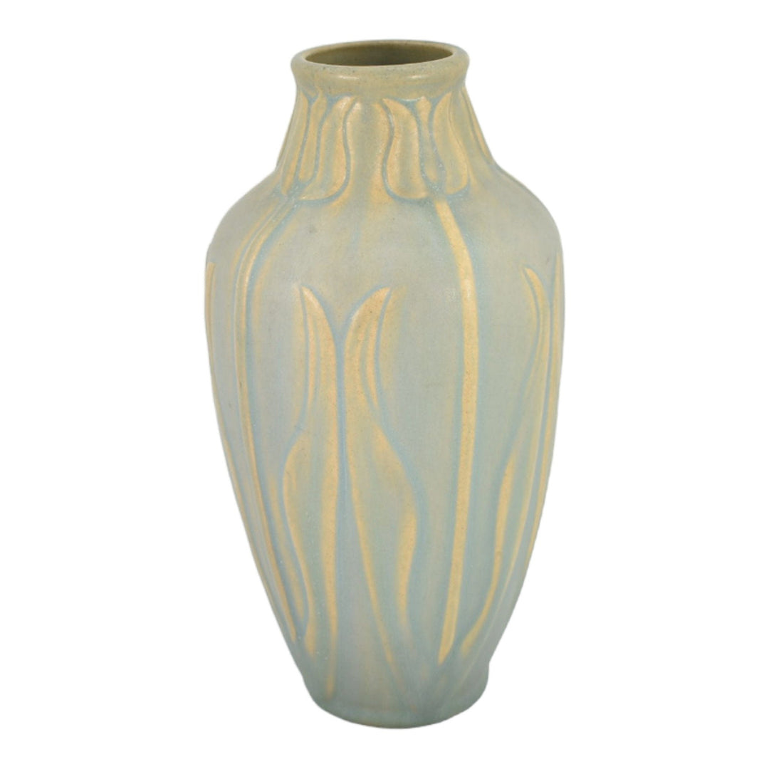 Van Briggle 1907 Vintage Arts And Crafts Pottery Matte Blue Tulips Vase 653 - Just Art Pottery