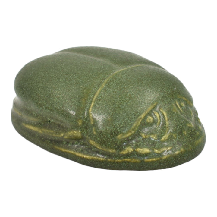Walrath Vintage Arts and Crafts Pottery Matte Green Scarab Paperweight - Just Art Pottery