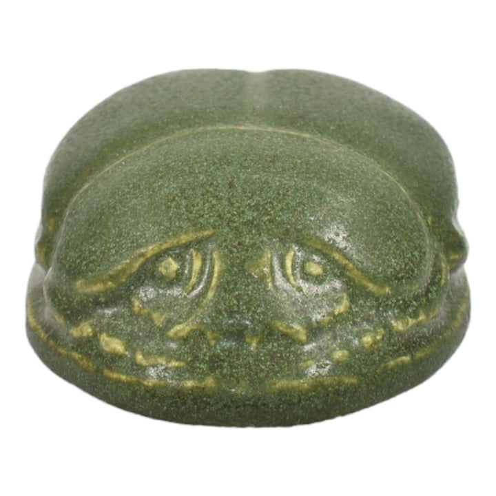 Walrath Vintage Arts and Crafts Pottery Matte Green Scarab Paperweight - Just Art Pottery