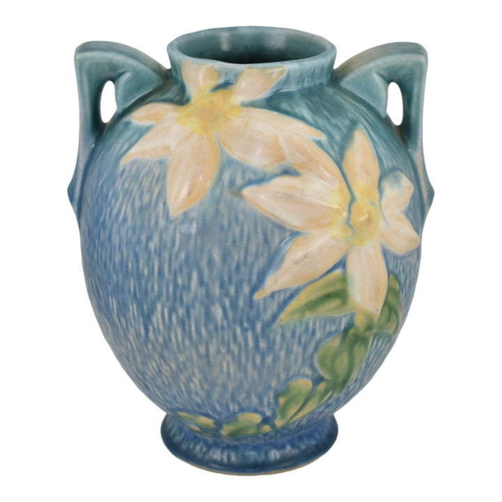 Roseville Clematis Blue1944 Vintage Art Pottery Ceramic Flower Vase 107-8 - Just Art Pottery