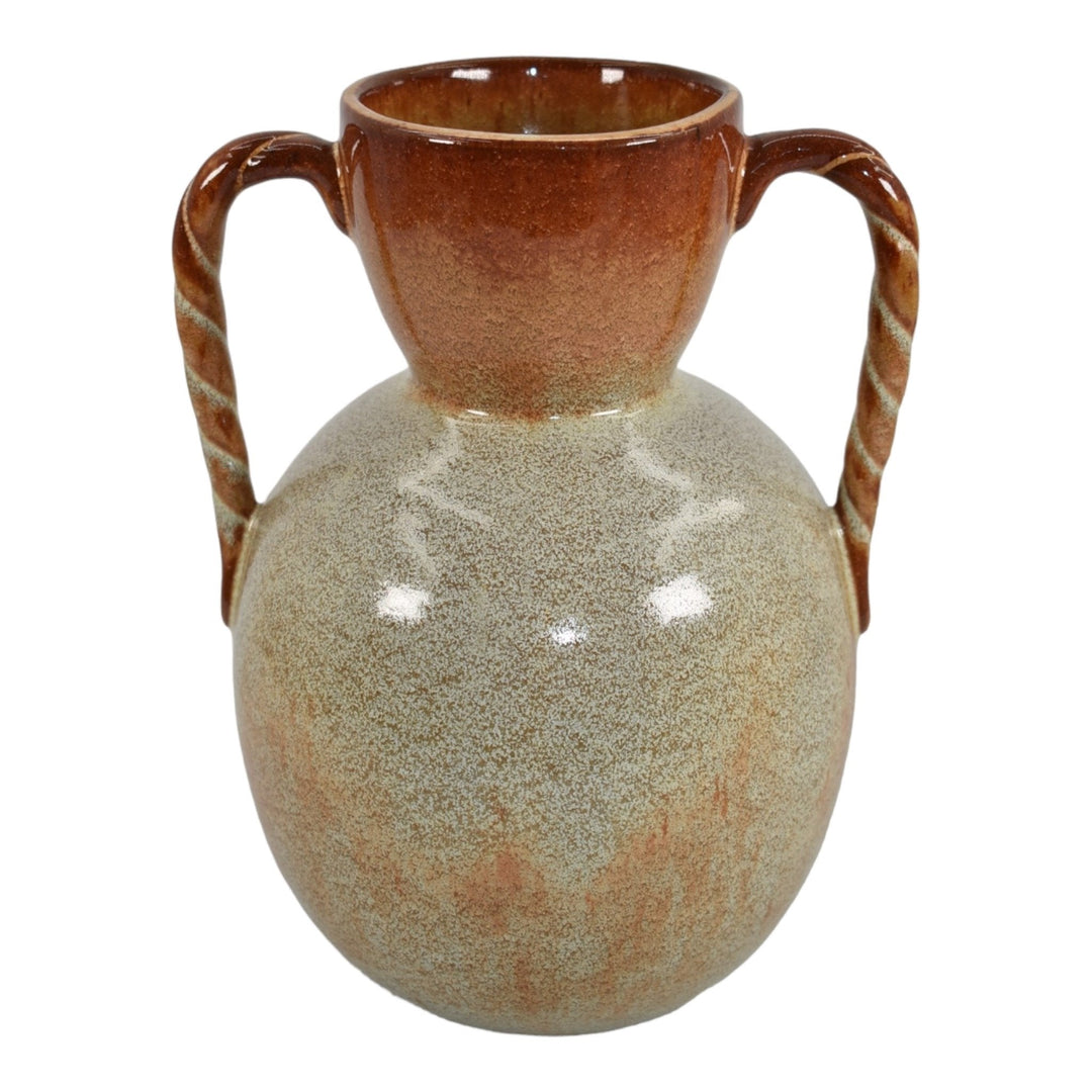 Nicodemus Vintage Mid Century Modern Pottery Mottled Brown Twist Handled Vase - Just Art Pottery