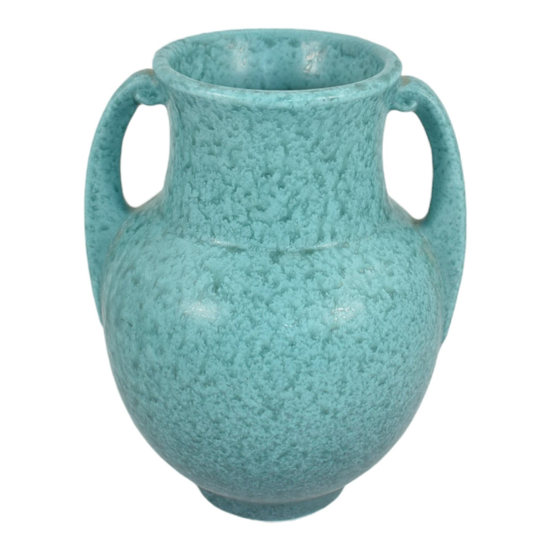 Roseville Tourmaline Blue 1933 Art Deco Pottery Turquoise Flower Vase 679-6 - Just Art Pottery