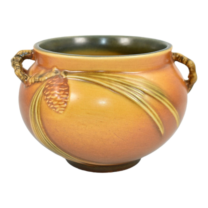 Roseville Pine Cone Brown 1936 Vintage Pottery Ceramic Jardiniere Planter 632-4 - Just Art Pottery