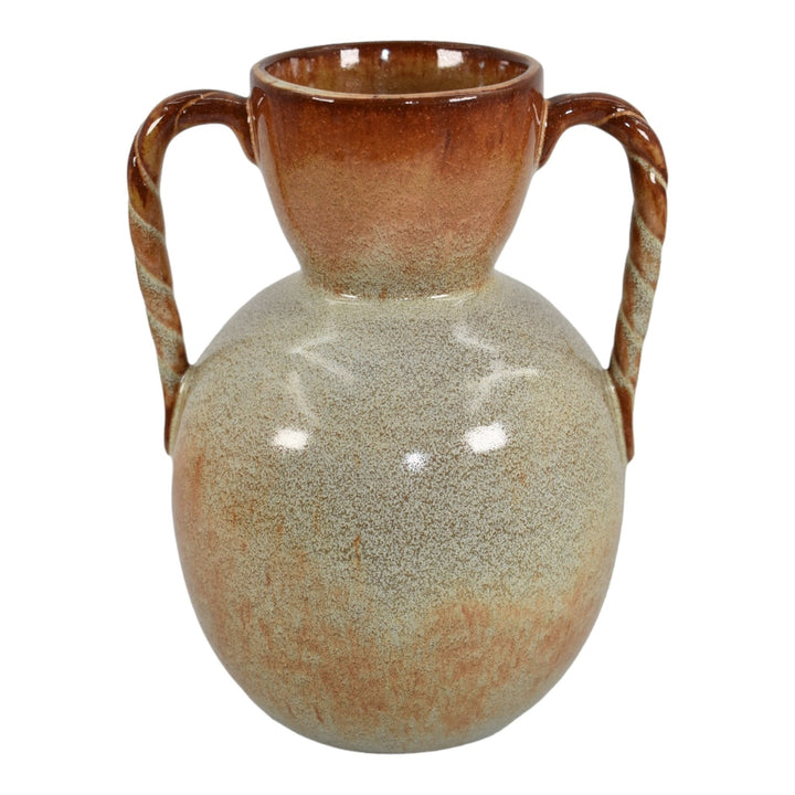 Nicodemus Vintage Mid Century Modern Pottery Mottled Brown Twist Handled Vase - Just Art Pottery
