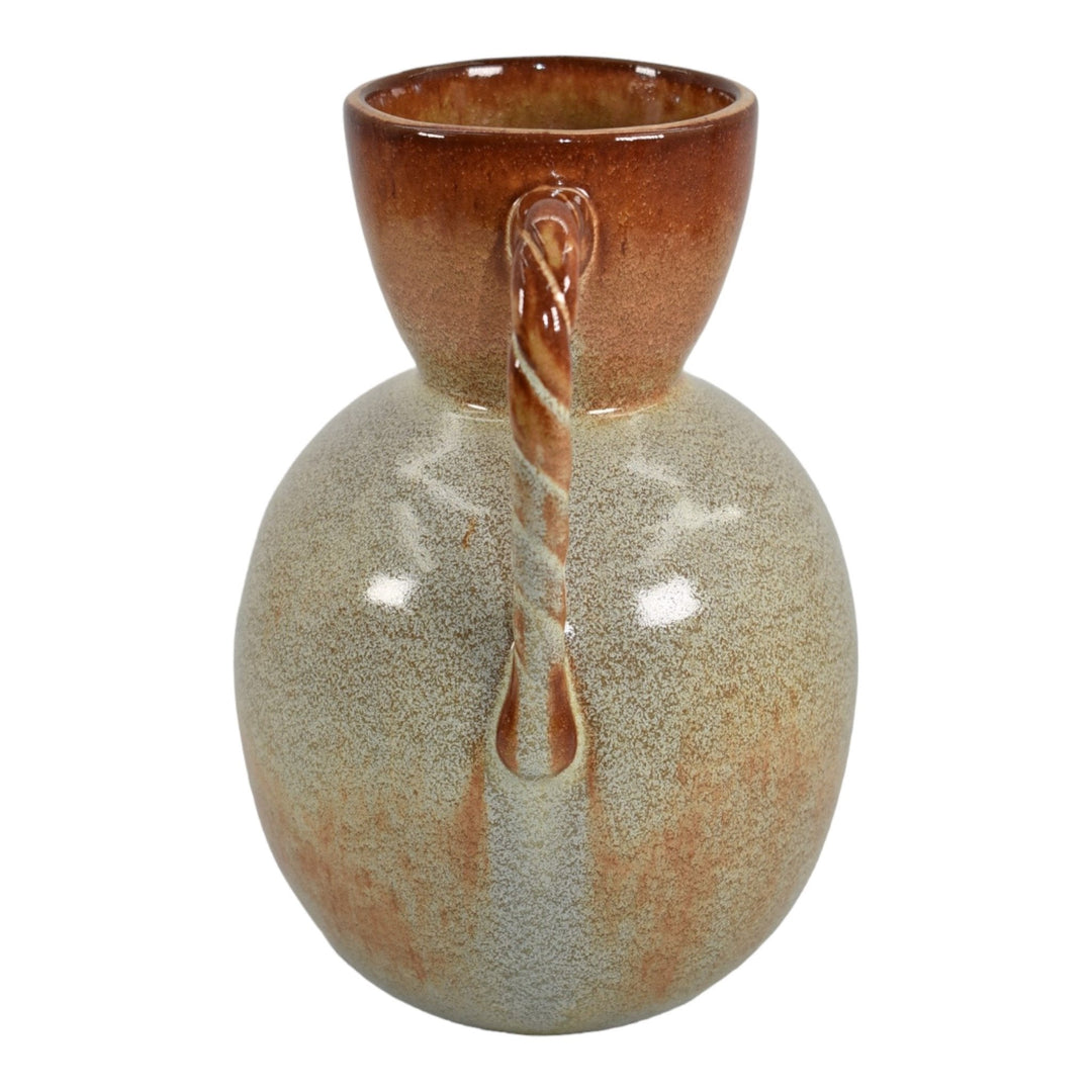 Nicodemus Vintage Mid Century Modern Pottery Mottled Brown Twist Handled Vase - Just Art Pottery