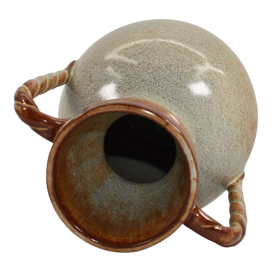 Nicodemus Vintage Mid Century Modern Pottery Mottled Brown Twist Handled Vase - Just Art Pottery