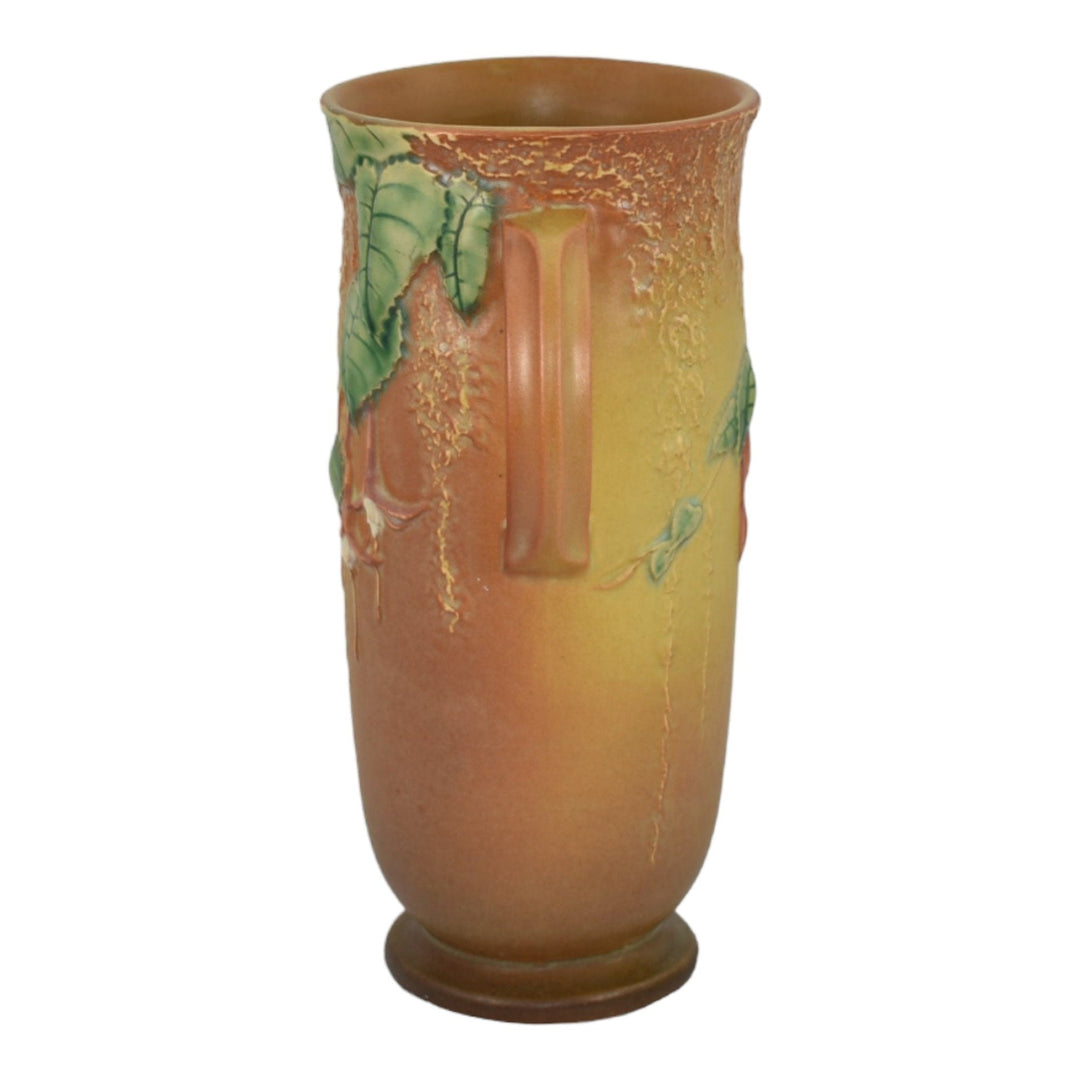 Roseville Fuchsia Brown 1938 Vintage Art Pottery Ceramic Flower Vase 900-9 - Just Art Pottery