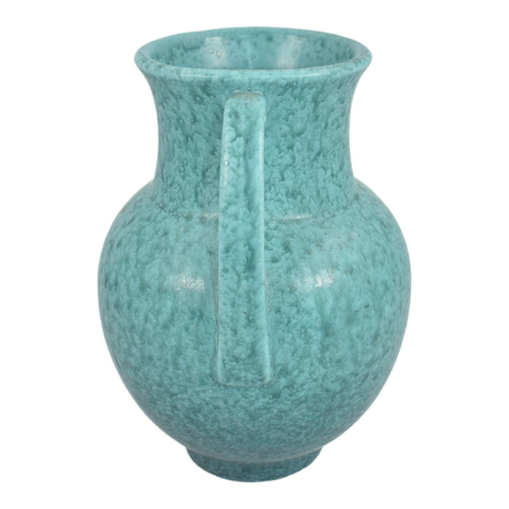 Roseville Tourmaline Blue 1933 Art Deco Pottery Turquoise Flower Vase 679-6 - Just Art Pottery