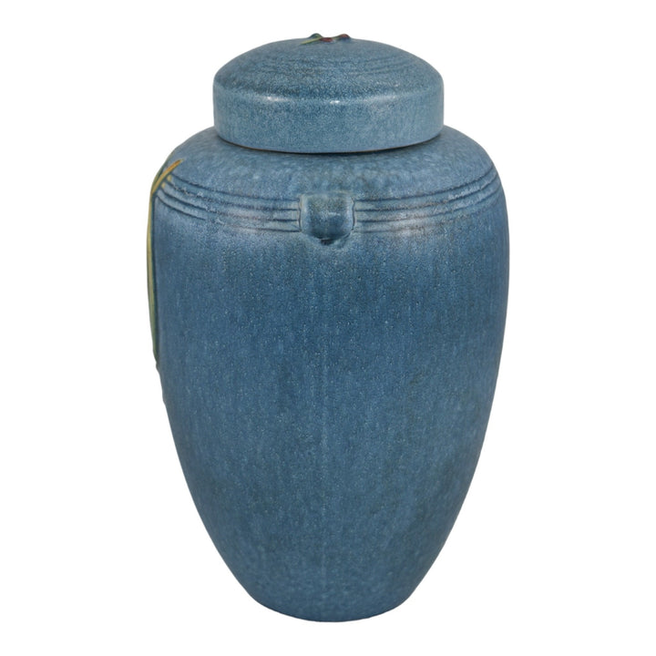 Weller Cornish 1933 Vintage Art Deco Pottery Blue Ceramic Covered Jar - Just Art Pottery