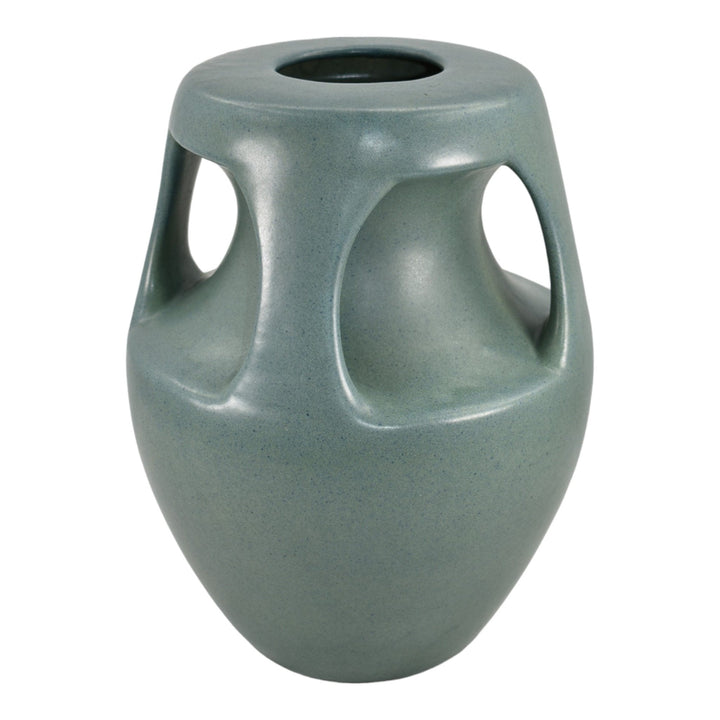 Haeger 1999 Arts And Crafts Pottery Geranium Green Four Handled Ceramic Vase - Just Art Pottery
