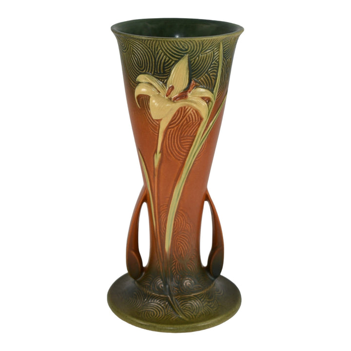 Roseville Zephyr Lily Brown 1946 Vintage Mid Century Modern Pottery Vase 139-12 - Just Art Pottery