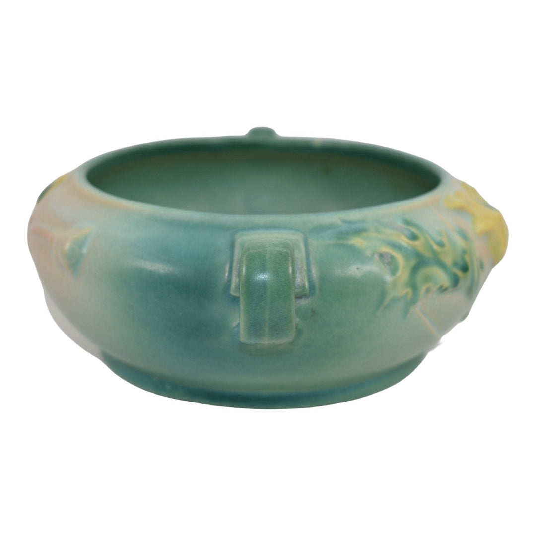 Roseville Poppy Green 1938 Vintage Art Pottery Handled Ceramic Bowl 336-5 - Just Art Pottery
