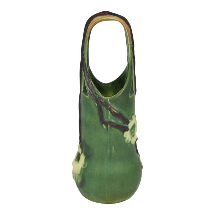 Roseville Dogwood Smooth Green 1920 Vintage Art Pottery Ceramic Basket - Just Art Pottery