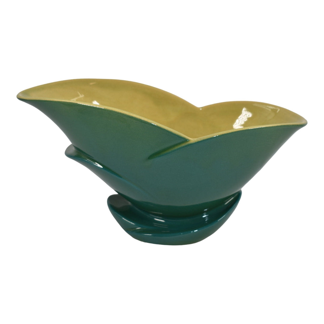 Roseville Mayfair Green 1954 Vintage Mid Century Modern Art Pottery Bowl 1010-10 - Just Art Pottery