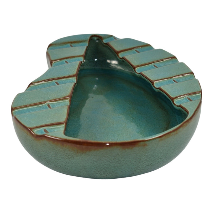 Nicodemus Ferro Stone Vintage Mid Century Modern Pottery Aqua Blue Ashtray 401 - Just Art Pottery
