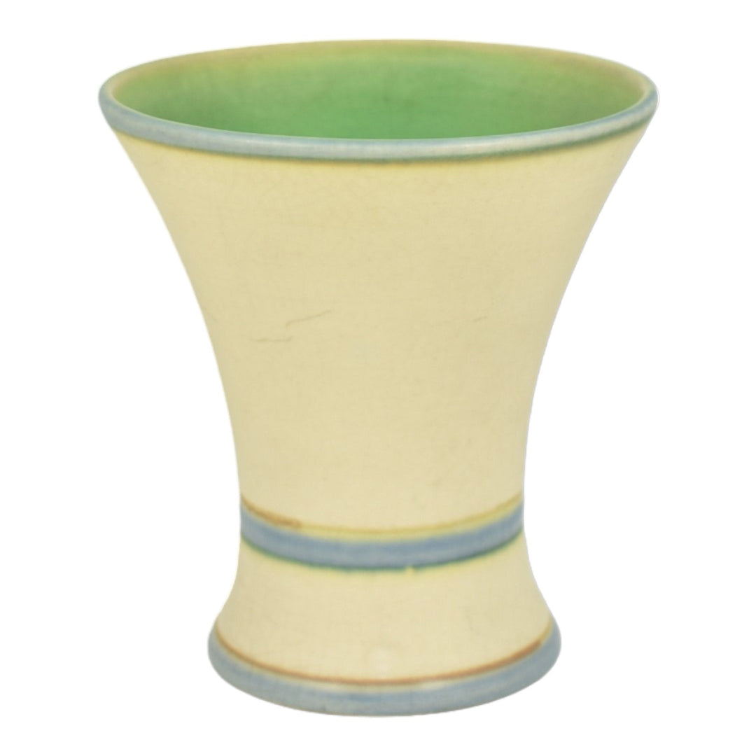 Weller Bonito 1927-33 Pottery Hand Painted Blue Daisy Flaring Rim Ceramic Vase - Just Art Pottery
