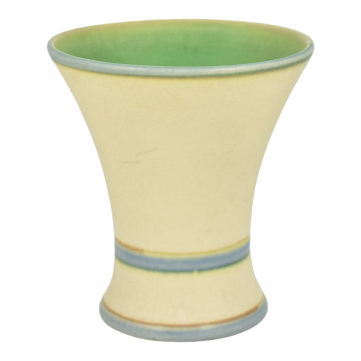 Weller Bonito 1927-33 Pottery Hand Painted Blue Daisy Flaring Rim Ceramic Vase - Just Art Pottery