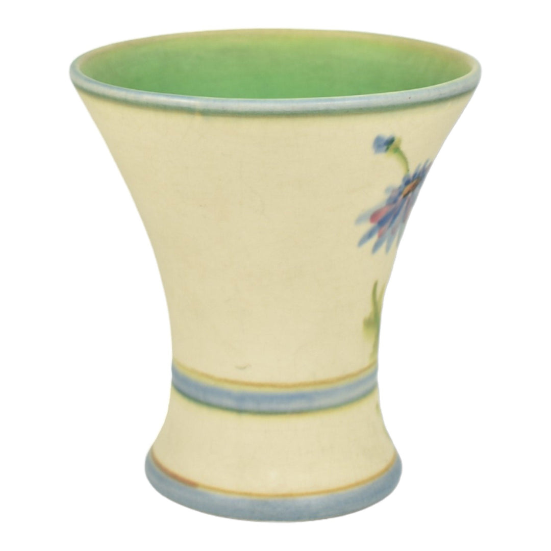 Weller Bonito 1927-33 Pottery Hand Painted Blue Daisy Flaring Rim Ceramic Vase - Just Art Pottery
