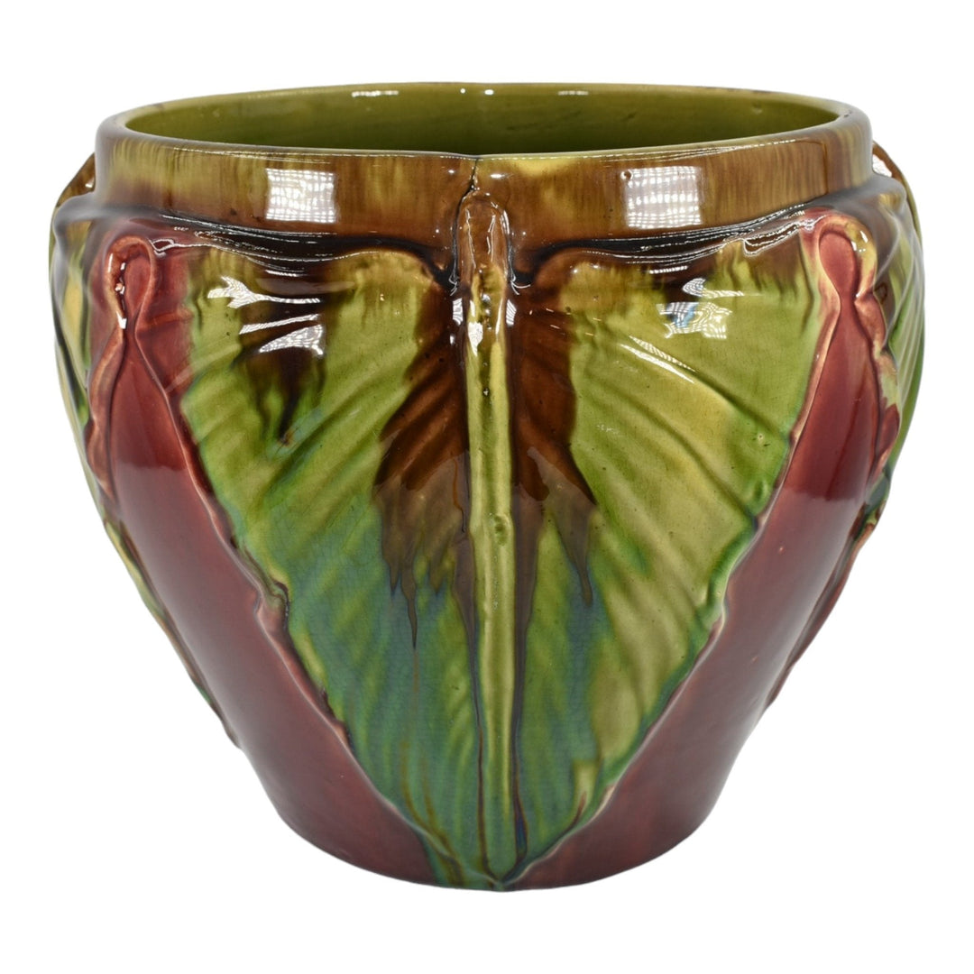 Weller Majolica Blended 1900s Pottery Green Hosta Leaf Ceramic Jardiniere - Just Art Pottery