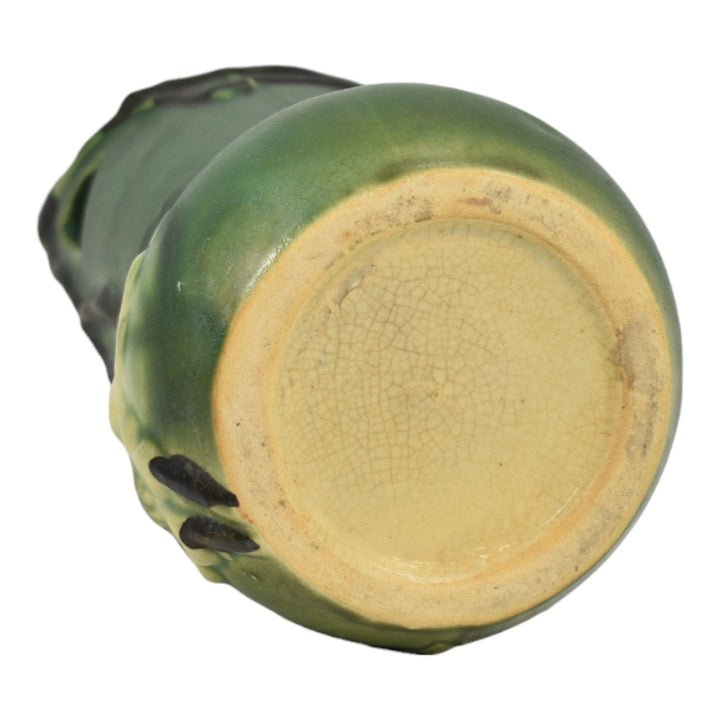 Roseville Dogwood Smooth Green 1920 Vintage Art Pottery Ceramic Basket - Just Art Pottery