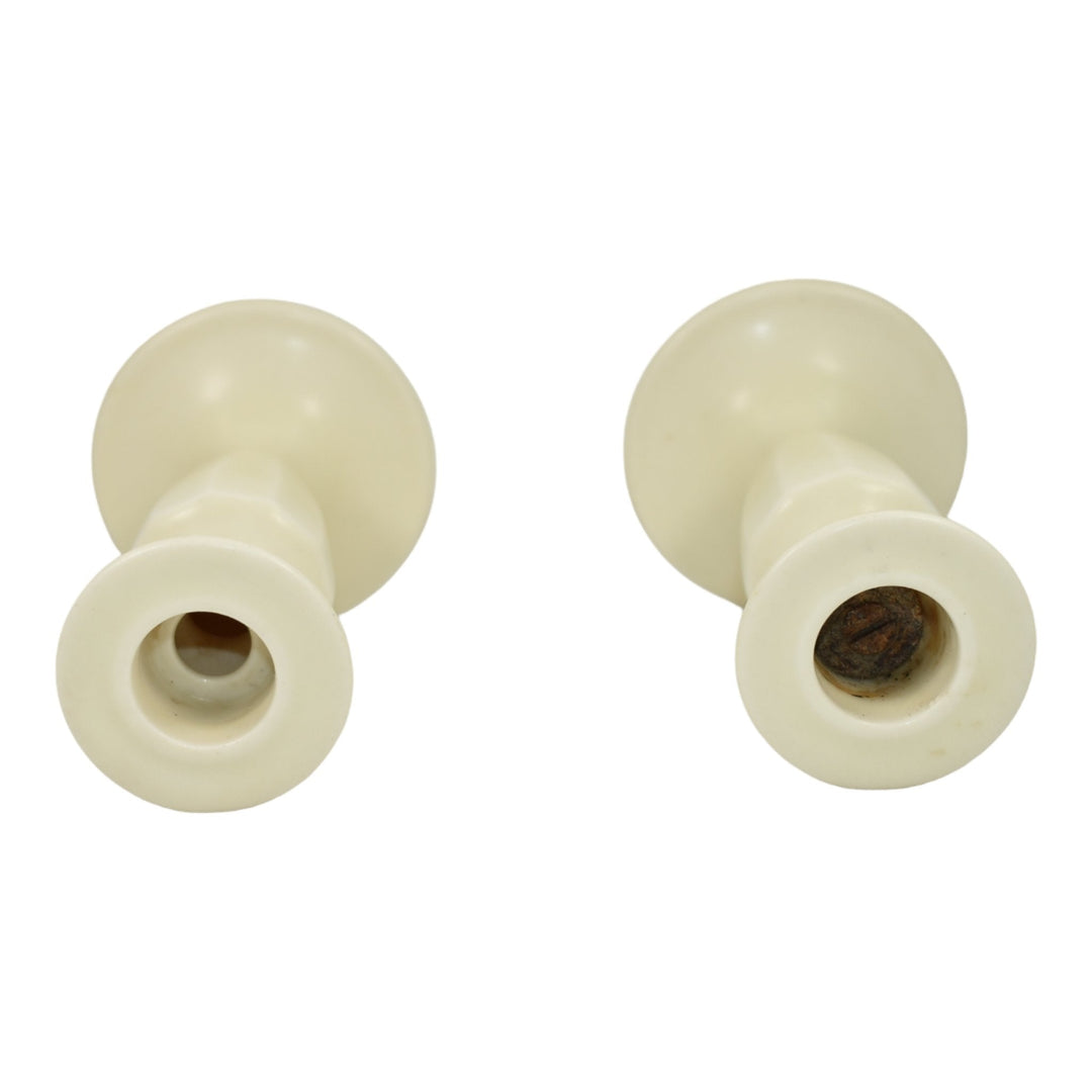 Rookwood 1933 Vintage Art Deco Pottery Matte Ivory Ceramic Candle Holders 6017 - Just Art Pottery