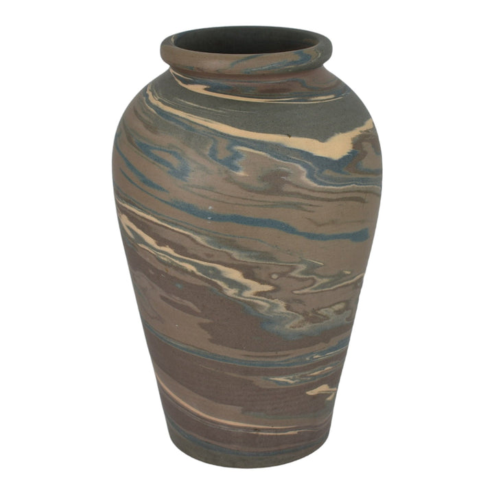 Niloak Mission Swirl 1910-24 Hand Made Art Pottery Brown 10" Shouldered Vase - Just Art Pottery