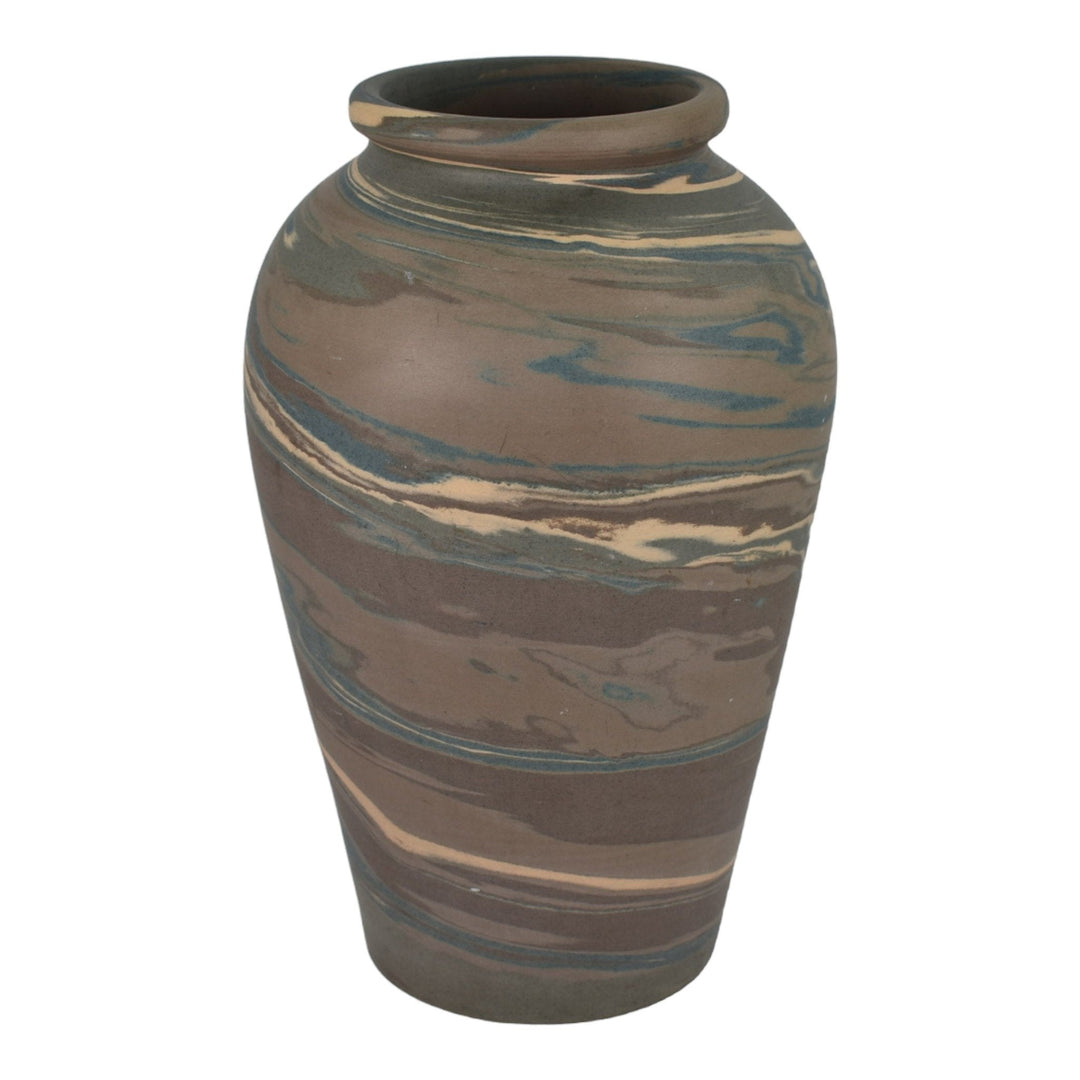 Niloak Mission Swirl 1910-24 Hand Made Art Pottery Brown 10" Shouldered Vase - Just Art Pottery
