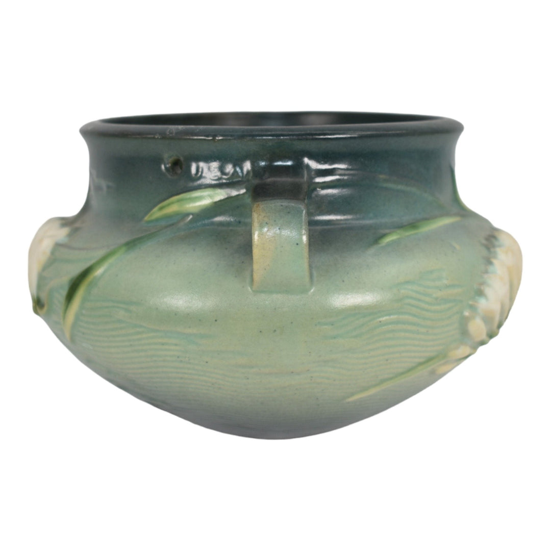 Roseville Freesia Green 1945 Vintage Art Pottery Hanging Basket Planter 471-5 - Just Art Pottery