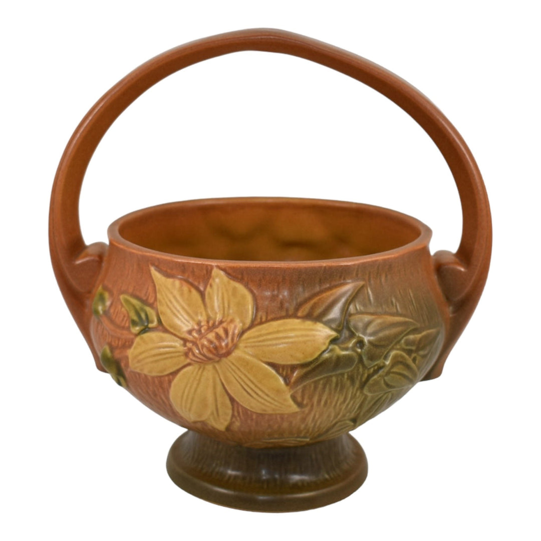 Roseville Clematis Brown 1944 Vintage Art Pottery Ceramic Basket 389-10 - Just Art Pottery