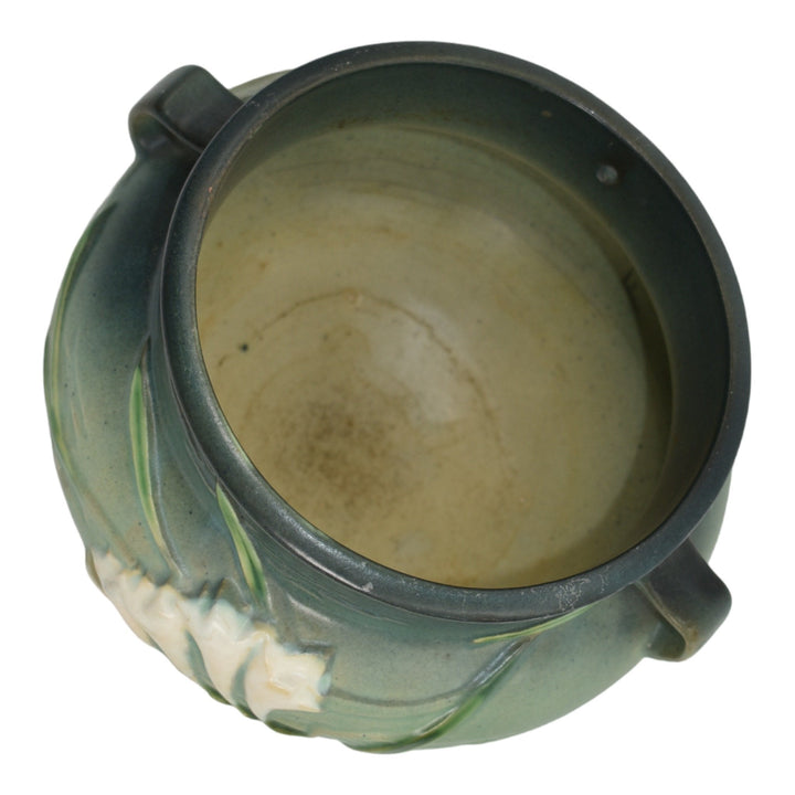 Roseville Freesia Green 1945 Vintage Art Pottery Hanging Basket Planter 471-5 - Just Art Pottery