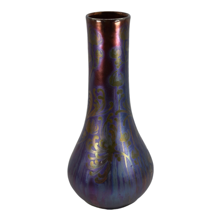 Weller Sicard 1902-07 Art Nouveau Pottery Iridescent Luster Floral Tall Vase - Just Art Pottery