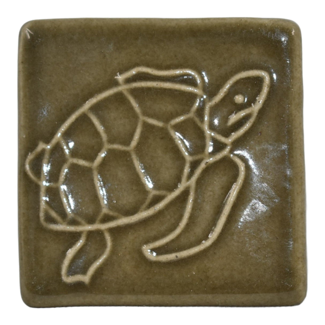 Pewabic 1999 Art Pottery High Glaze Brown Turtle Ceramic Tile - Just Art Pottery