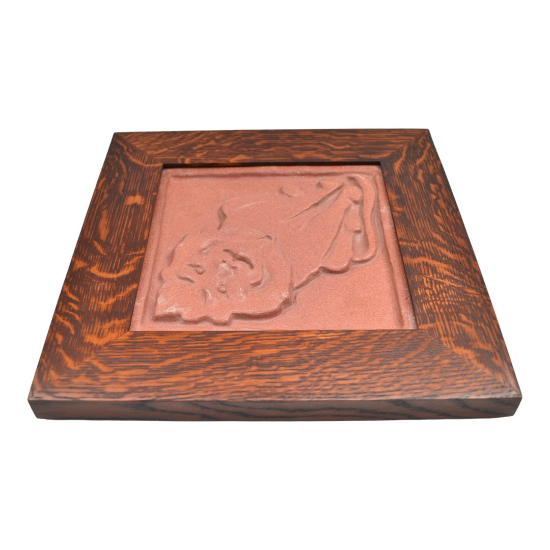Pewabic Art Pottery Decorative Matte Red Lion Framed Ceramic Tile