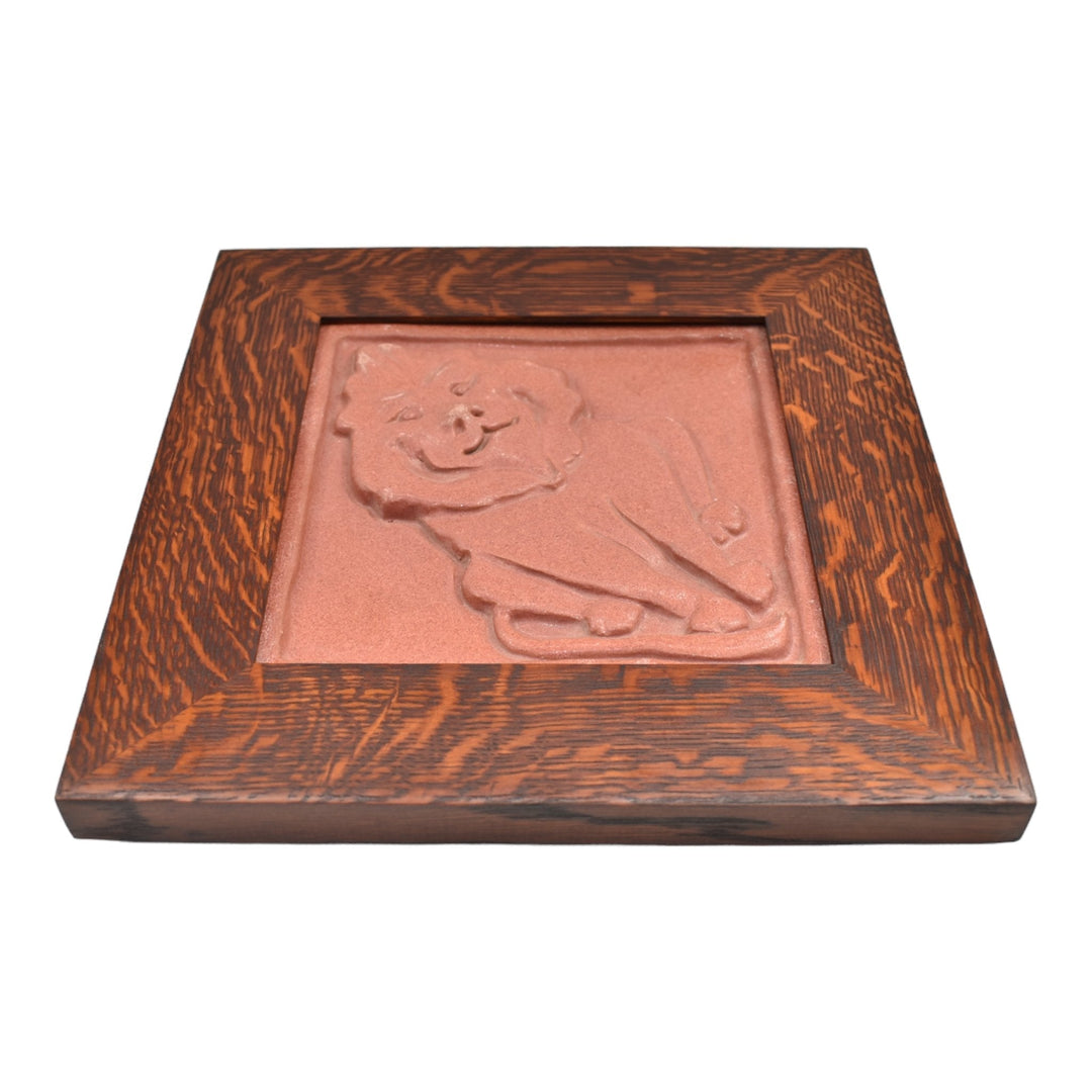 Pewabic Art Pottery Decorative Matte Red Lion Framed Ceramic Tile