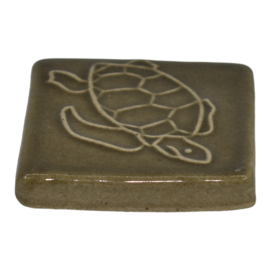Pewabic 1999 Art Pottery High Glaze Brown Turtle Ceramic Tile - Just Art Pottery