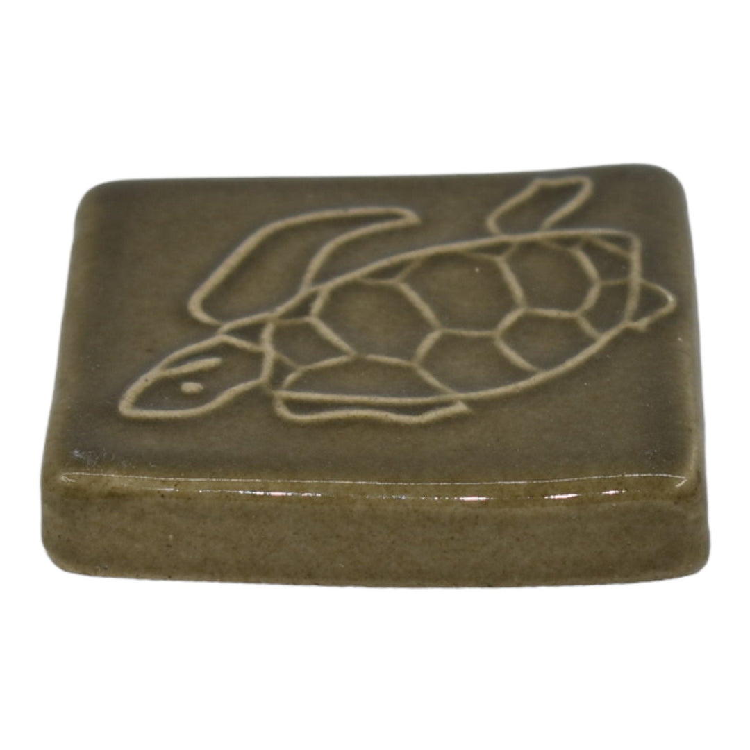 Pewabic 1999 Art Pottery High Glaze Brown Turtle Ceramic Tile - Just Art Pottery