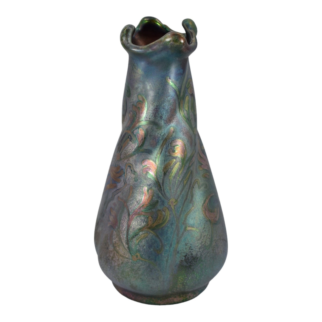 Weller Sicard 1902-07 Art Nouveau Pottery Iridescent Luster Floral Twist Vase - Just Art Pottery