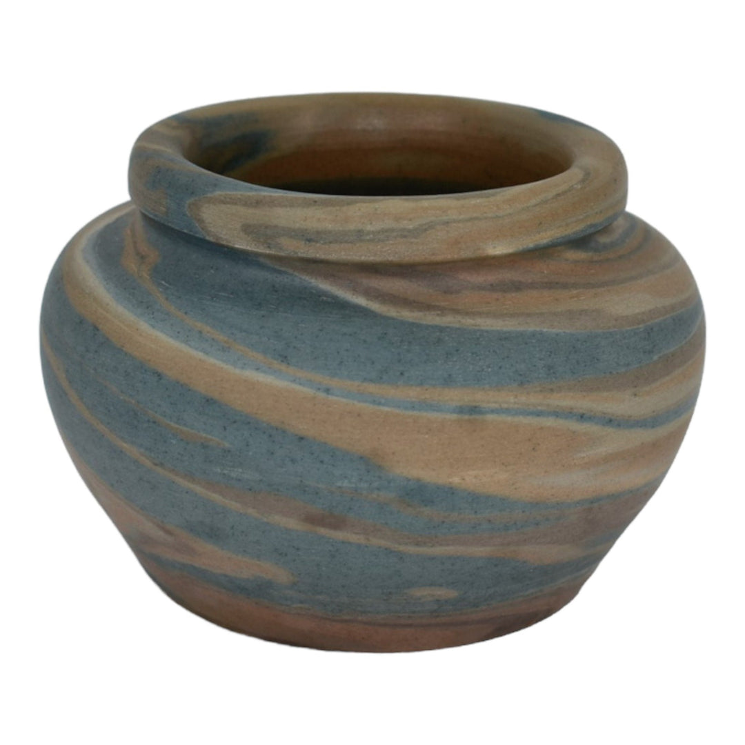 Niloak Mission Swirl 1910-24 Vintage Hand Made Art Pottery Blue Bulbous Vase - Just Art Pottery