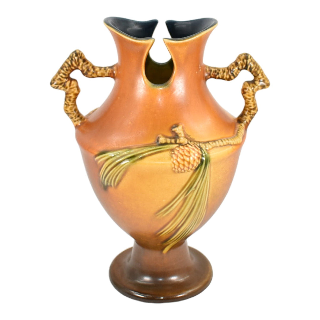 Roseville Pine Cone Brown 1936 Vintage Art Pottery Ceramic Flower Vase 848-10 - Just Art Pottery