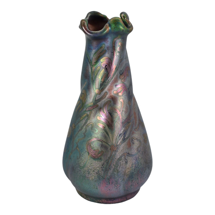 Weller Sicard 1902-07 Art Nouveau Pottery Iridescent Luster Floral Twist Vase - Just Art Pottery