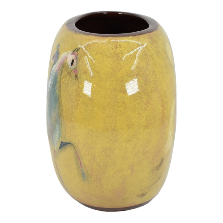 Pillin Studio Art Pottery Hand Painted Horses Yellow Ceramic Pillow Vase - Just Art Pottery