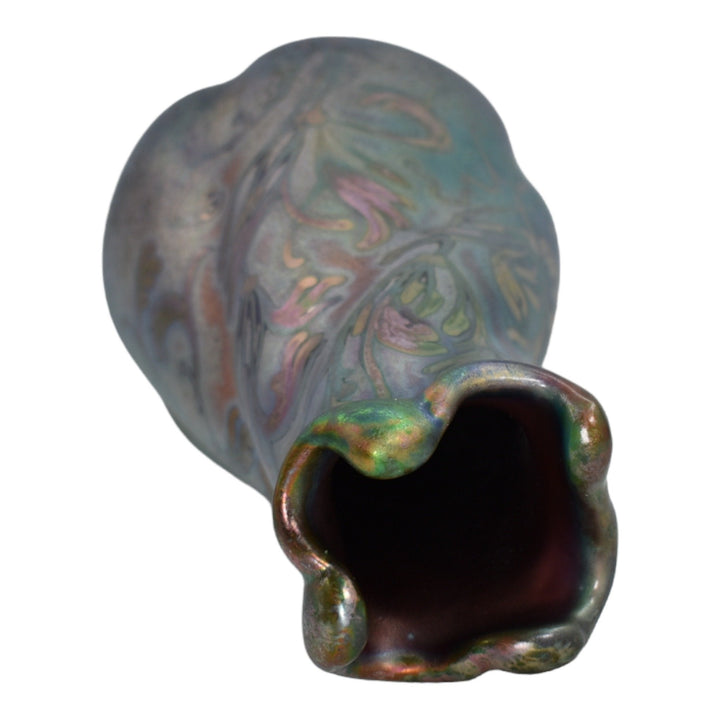 Weller Sicard 1902-07 Art Nouveau Pottery Iridescent Luster Floral Twist Vase - Just Art Pottery