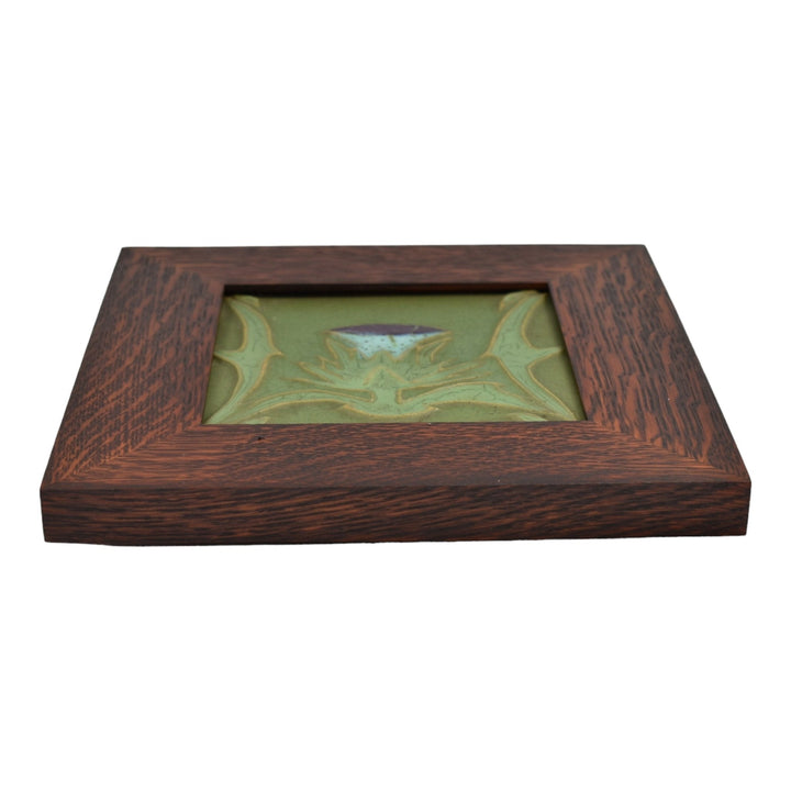 Rookwood Faience Arts And Crafts Pottery Blue Thistle Green Framed CeramicTile - Just Art Pottery