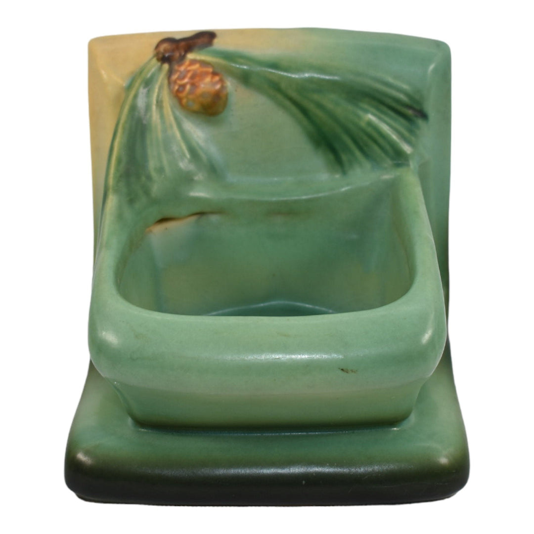 Roseville Pine Cone Green 1953 Vintage Art Pottery Ceramic Planter Bookend 459 - Just Art Pottery